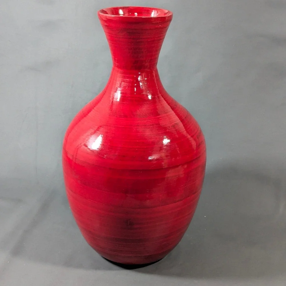 Red Glossy Lightweight Composite Vase 12in Modern Decor